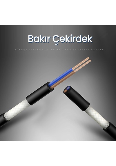 3.5mm Aux To 2 Rca Ses Kablosu 1 Metre Belirtilmemiş