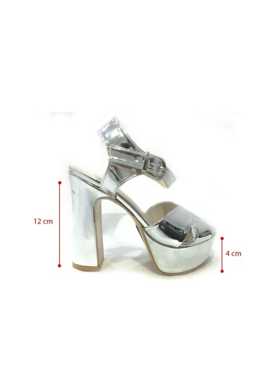 Çarıkçım 12 Cm Topuklu Platformlu Kadın Ayakkabı Gümüş-Ayna 114 8 Gümüş