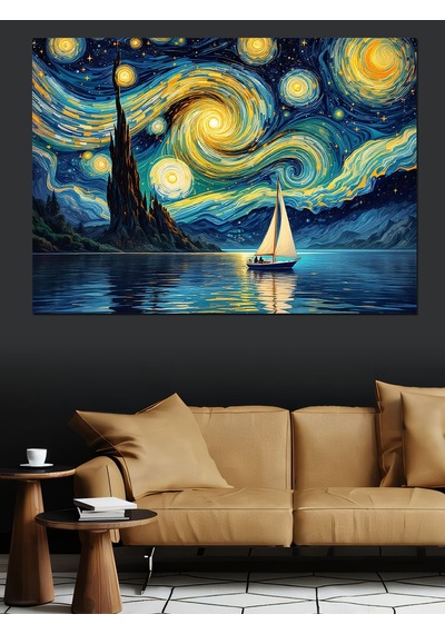 Yıldızlı Gece Van Gogh Dekoratif Kanvas - Mdf Ahşap Tablo
