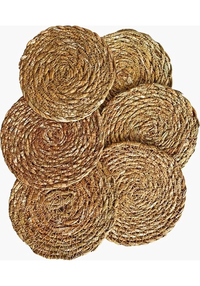 6 Adet El Yapımı Yuvarlak Hasır Bardak Altlığı - Fincan, Çay Ve Kupa Altlığı - 10cm Bej