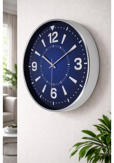 Gri Kasa Lacivert Kadran Duvar Saat 42 Cm Diğer