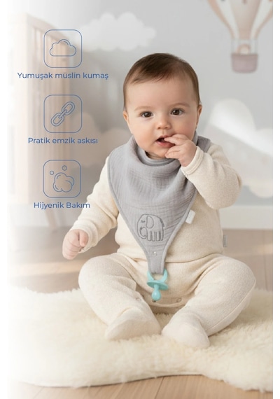 Babyjem Emzik Askılı Müslin Önlük 837 Gri