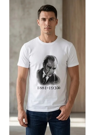 Dogutrend Erkek Atatürk Baskılı Tişört Kısa Kollu Bisiklet Yaka T-shirt - Beyaz Dogutrend Erkek Atatürk Baskılı Tişört Kısa Kollu Bisiklet Yaka T-shirt - Beyaz