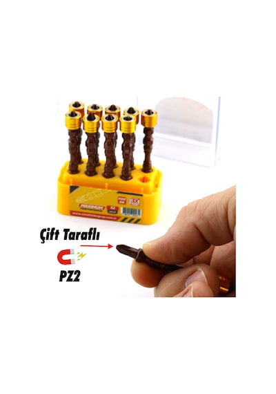Mıknatıslı Pz2 Bits Uç 10 Adet 65 Mm Renkli Vida Tutucu Sökme Yıldız Matkap Vidalama Ucu S2 Çeliği