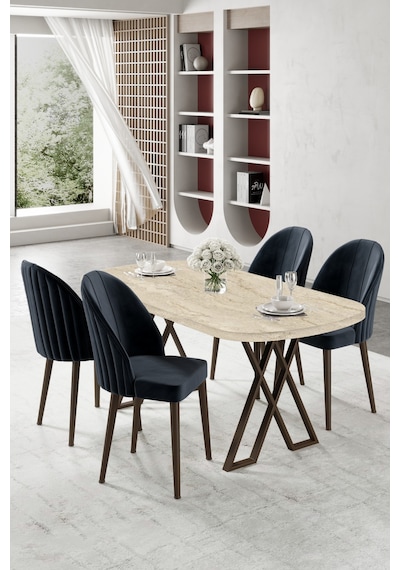 Canisa Kaye Serisi Mdf 90x168 Traverten Mutfak Masası Takımı 4 Siyah Sandalye Traverten Masa Siyah Sandalye Canisa Kaye Serisi Mdf 90x168 Traverten Mutfak Masası Takımı 4 Siyah Sandalye Traverten Masa Siyah Sandalye