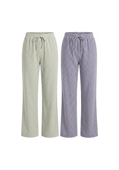 Siyah İnci 2'li Fiyonk Desenli Yumuşak Tuşe Kışlık Örme Tek Alt Pijama Altı 8074 Yeşil Koyu Lacivert Ekose