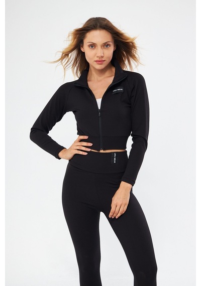 Lesa Wear Fitilli Içi Polarlı Yumuşacık Şardonlu Kaşkorse Crop Likralı Hırka Siyah