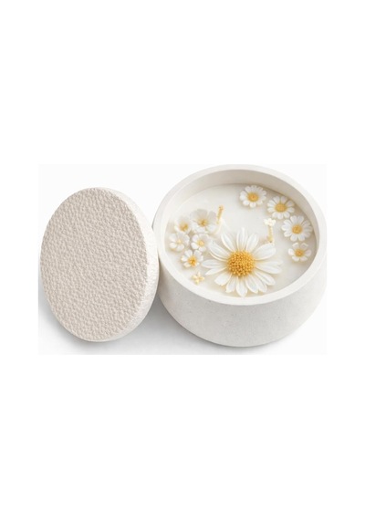 Tr Adena El Yapımı Papatya Detaylı Soya Wax Mum Taş Tozu Kap Doğal Dekoratif Mum Ev Dekoru Ve Hediye Diğer