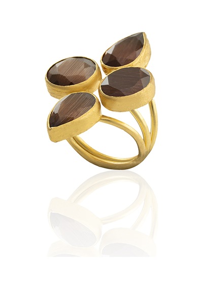 Kadir Jewellery 22 Ayar Altın Kaplama Zirkon Taşlı Kadın Vintage Yüzük Kahverengi 70582391