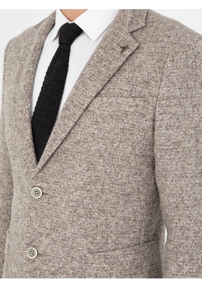 Cacharel Bej Slim Fit Yün İpek Karışımlı Flanel Ceket
