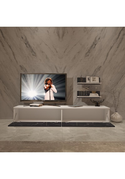 Decoraktiv Eko 4b Mdf Std Tv Ünitesi Tv Sehpası Beyaz - Siyah Mermer