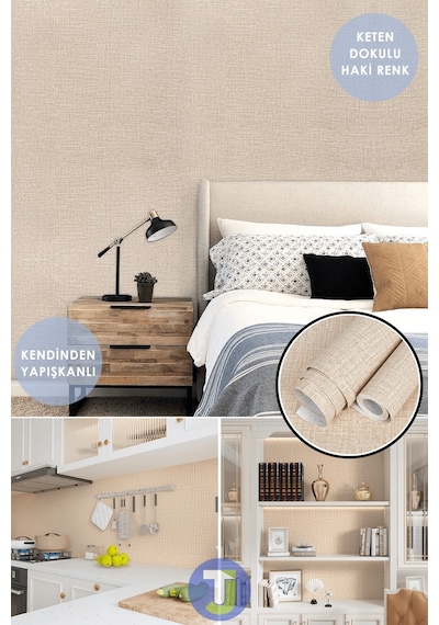 Technojet Kendinden Yapışkanlı Keten Görünümlü Mutfak Banyo Tezgah Duvar Dolap Masa Kaplama 60x500cm 001