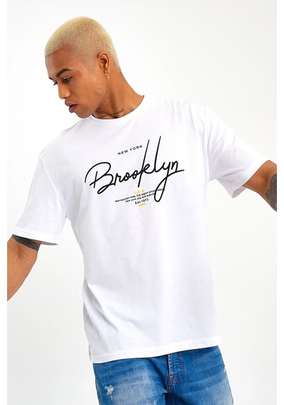 SPR22TS110 Brooklyn El Yazılı Bisik.Yaka Tshırt