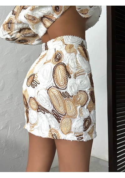 Verymoda Volanlı Desenli Mini Etek Şık Ve Modern Tasarım F1963 Kahve
