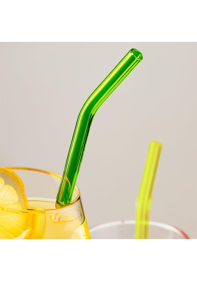 Perotti Straw 6'li Renkli Cam Eğimli Isıya Dayanıklı Borosilikat Pipet Ve 1 Adet Pipet Temizleme Fırçası Diğer