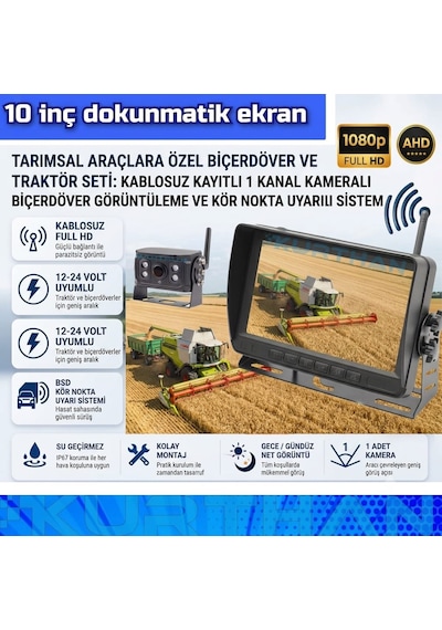 10 İnç Dokunmatik 1 Adet Kablosuz Kamera Ahd 1080p Dvr Monitör Bsd Kör Nokta Sistemli 12 24 V