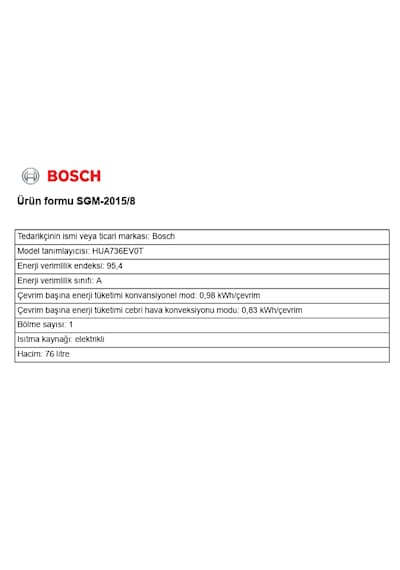 Bosch HUA736EV0T 76 LT Buhar Destekli Ankastre Fırın