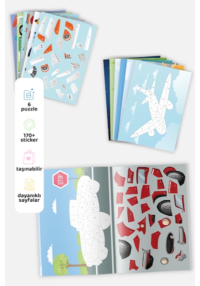 Mert Bebek Sticker Puzzle Kitabı Taşıtlar 4-6 Yaş 170+ Sticker Eğitici Aktivite Kitabı