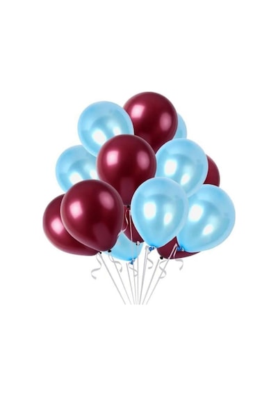 10 Adet Metalik Sedefli Parlak Bordo Ve Mavi Balon