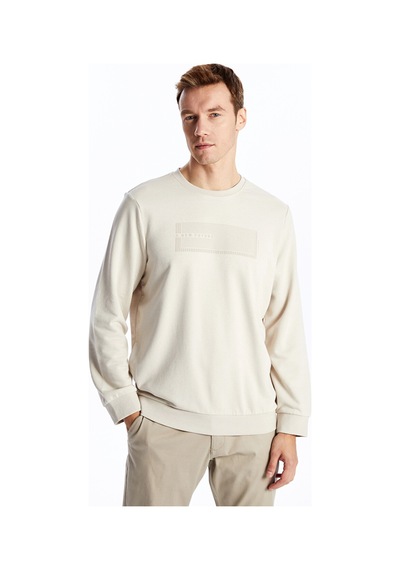 Lcwaıkıkı Classic Bej Bisiklet Yaka Uzun Kollu Baskılı Erkek Sweatshirt