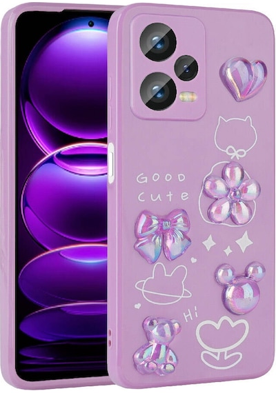 Xiaomi Redmi Note 12 Pro Plus 5g Kılıf Kabartma Figürlü Parlak Zore Toys Silikon Kapak Mor