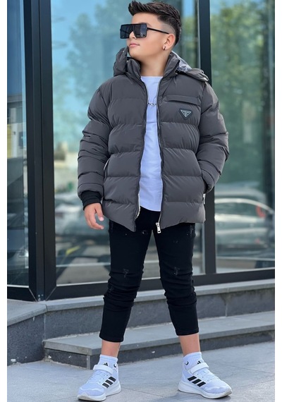 Pina Kids Erkek Çocuk Çıkarılabilir Kapüşonlu Su Geçirmez Nova Kışlık Mont Km4012 Füme