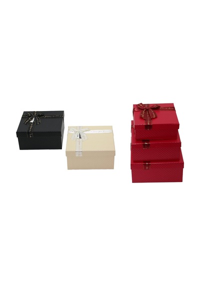 3pcs Kare Mat Mix Renkli - Kabartma Desen Karton Hediye Kutusu Kurdelalı 19-17-15cm 5570