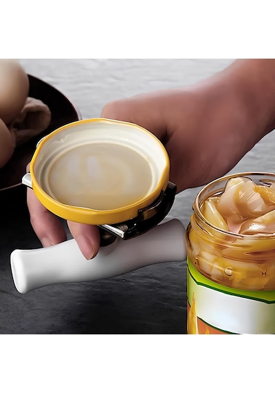 Pratik Kavanoz Ve Şişe Kapak Açacağı - Beyaz Paslanmaz Çelik, Ayarlanabilir, Ergonomik Tutma Saplı Çok Renkli