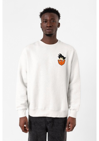 Dragon Ball Z Anime Son Goku Pocket Beyaz Erkek 2ip Sweatshirt 001