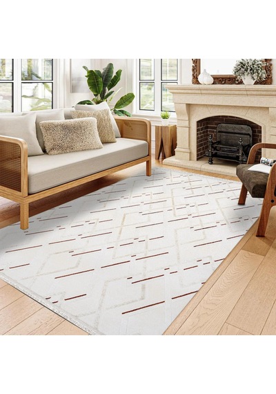 Bespoky Royal Geometrik Modern Salon Halısı Makine Dokuma Krem - Ekru