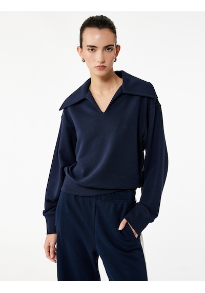 Koton Regular Fit Üç İplik Uzun Kollu Polo Yaka Kadın Sweatshirt - Lacivert 6WAK10116EK Koton Regular Fit Üç İplik Uzun Kollu Polo Yaka Kadın Sweatshirt - Lacivert 6WAK10116EK