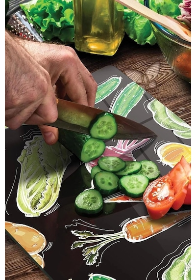 Tr Cam Kesme Tahtası Ve Sunum Tablası Sebze Desenli 20 X 30 Cm Diğer