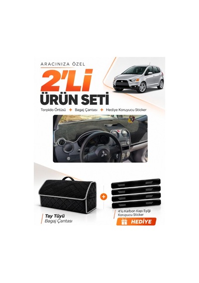 E-biz Mıtsubıshı Colt Ekranlı 2004-2013 Uyumlu Torpido Örtüsü + Tay Tüyü Çanta - Siyah-gri - Mı006