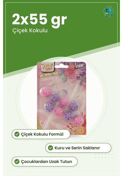 Wc Blok 2x55 Gr Çiçek Kokulu Tuvalet Temizleyici Bloğu Banyo Ev B