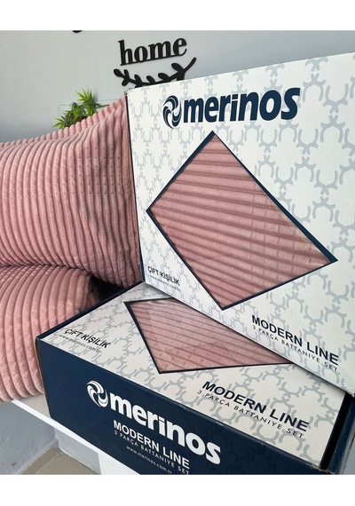 Sarar Merinos Modern Lıne 3 Parça Yatak Örtüsü Battaniye Seti Modernlınepudra02 Pudra