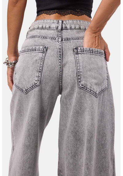 it's basic Kadın Füme Palazzo Fit Çift Kemer Detaylı Özel Tasarım Denim Jean