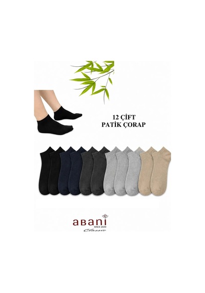 Abani Classic 12 Çift Kısa Patik Erkek Bambu Çorap Çok Renkli