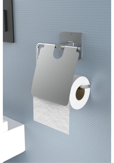 Karteya Yapışkanlı Krom Kapaklı Tuvalet Kağıdı Askısı Wc Kağıtlık Gri
