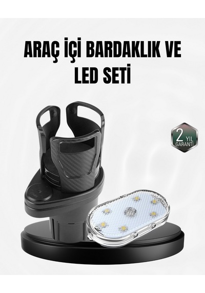 Cosmotex Araç İçi Düzen Ve Ambiyans Seti Çift Bardak Tutucu + Led Işık