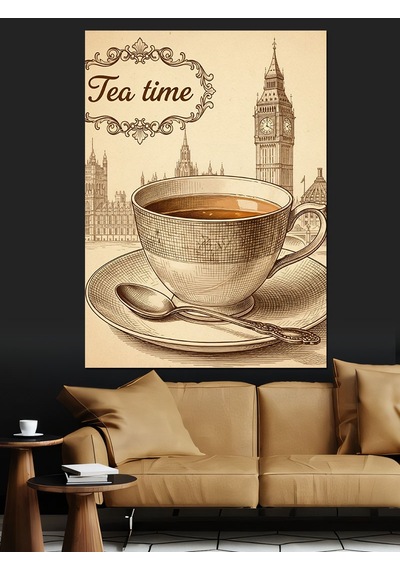İngiltere Çay Saati Vintage Poster Dekoratif Kanvas - Mdf Ahşap Tablo