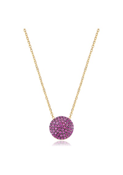 Kırmızı Taşlı Altın Kaplamalı Yuvarlak Gümüş Kolye Gold - Rose Gold - Gümüş