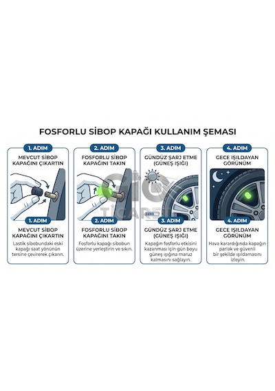 Yeşil Fosforlu Sibop Kapağı 12'li Paket - Yeşil Renkli Araç, Motosiklet, Bisiklet Uyumlu