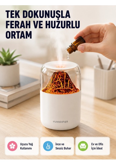 Mey İthalat Ultrasonik Alev Efektli Aromaterapi Difüzörü Usb Şarjlı Ve Otomatik Kapanma Özellikli
