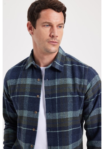 Tudors Erkek Slim Fit Dar Kesim Kareli Kışlık Oduncu Gömlek-42355 Mint