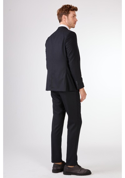 Dufy Koyu Lacivert Armürlü Slim Fit Casual Takım Elbise Lacivert