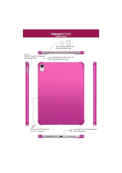 İpad 11. Nesil A16 Ve 10. Nesil 10.9" Uyumlu Kılıf A3355 A2696 Ultra İnce Standlı Kapak Pembe Kapaklı Kılıf