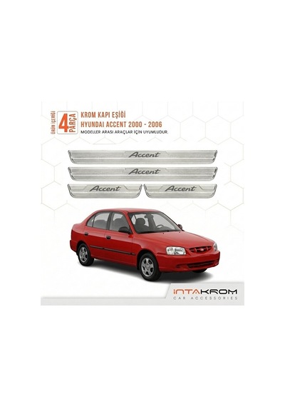 Hyundai Accent 2000-2006 Uyumlu Satine Krom Kapı Koruma Eşiği 4 P