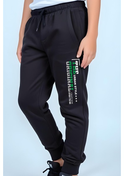 Panios Kids Urban Style Baskılı Beli Lastik Detaylı Jogger Eşofman Altı Siyah
