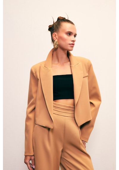 Sateen Şal Yaka Kısa Ceket - Camel