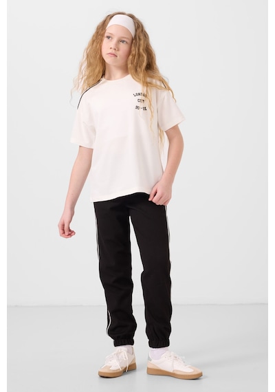 Tommylife Ekru-siyah O Yaka Baskılı Lastik Paçalı Standart Fit Kız Çocuk Eşofman Takım - 75186 Ekru/sıyah Ekru - Siyah